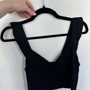 Textured Black Cropped Tank Top